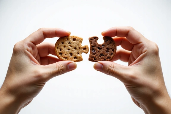 Dos manos uniendo piezas de un rompecabezas, simbolizando la integración de cookies propias y de terceros