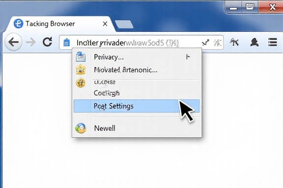 Icono de un navegador web con un cursor apuntando a la sección de configuración de privacidad