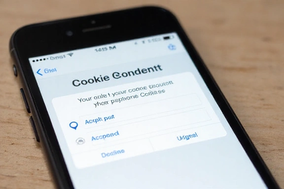 Una ventana emergente de consentimiento de cookies en un dispositivo móvil