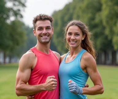 Dos personas ejercitándose juntas al aire libre con una actitud de apoyo mutuo, simbolizando el acompañamiento y la motivación continua.