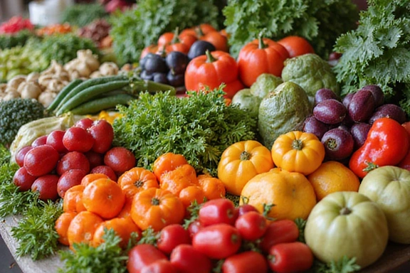 Una variedad colorida de verduras frescas en un mercado, representando la importancia de las verduras en una dieta equilibrada.