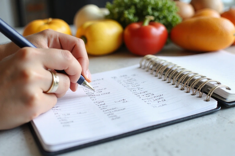 Person writing notes about nutrition plan